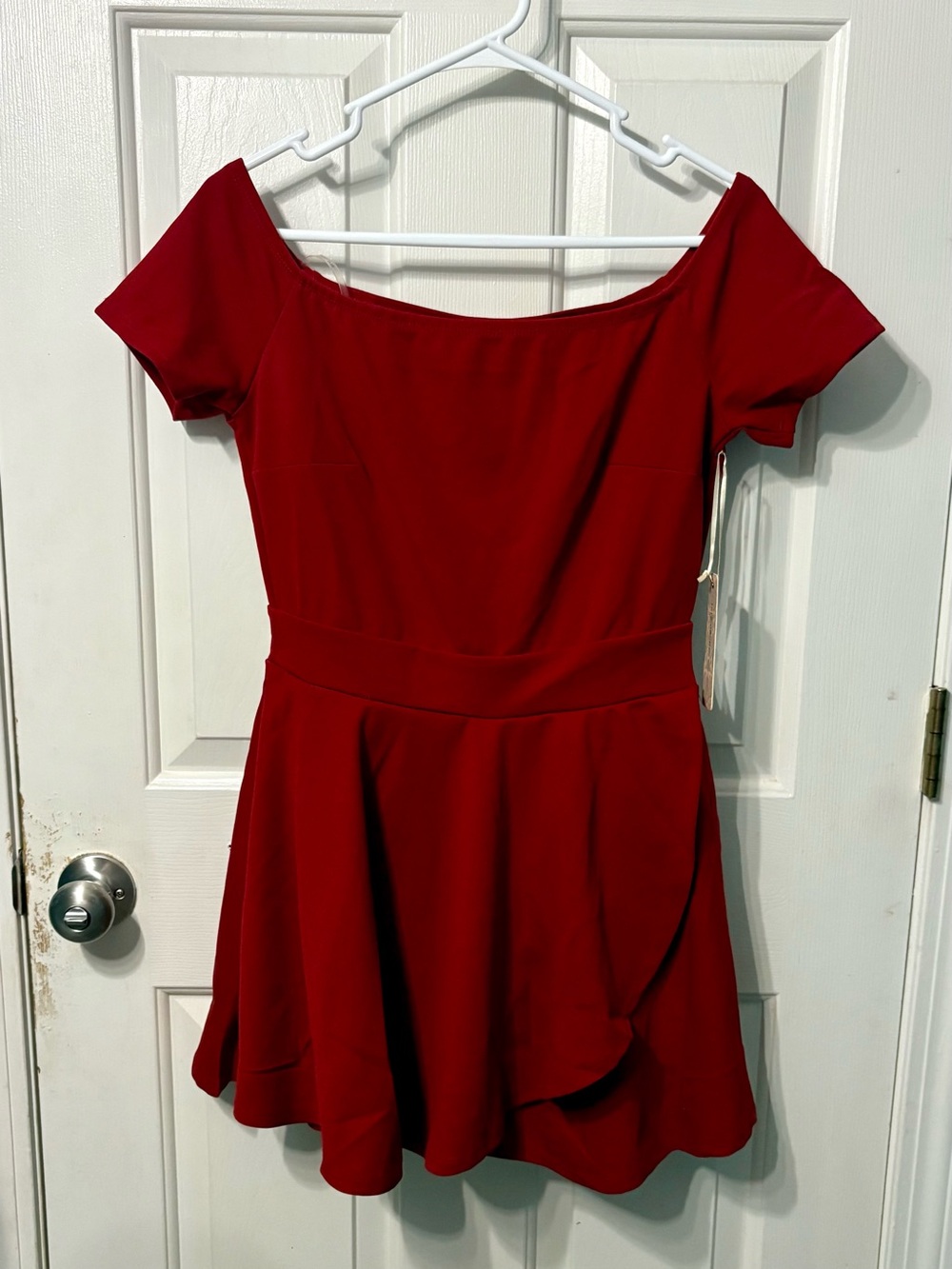 Iris Basic Red Off-Shoulder Fit & Flare Mini Dress